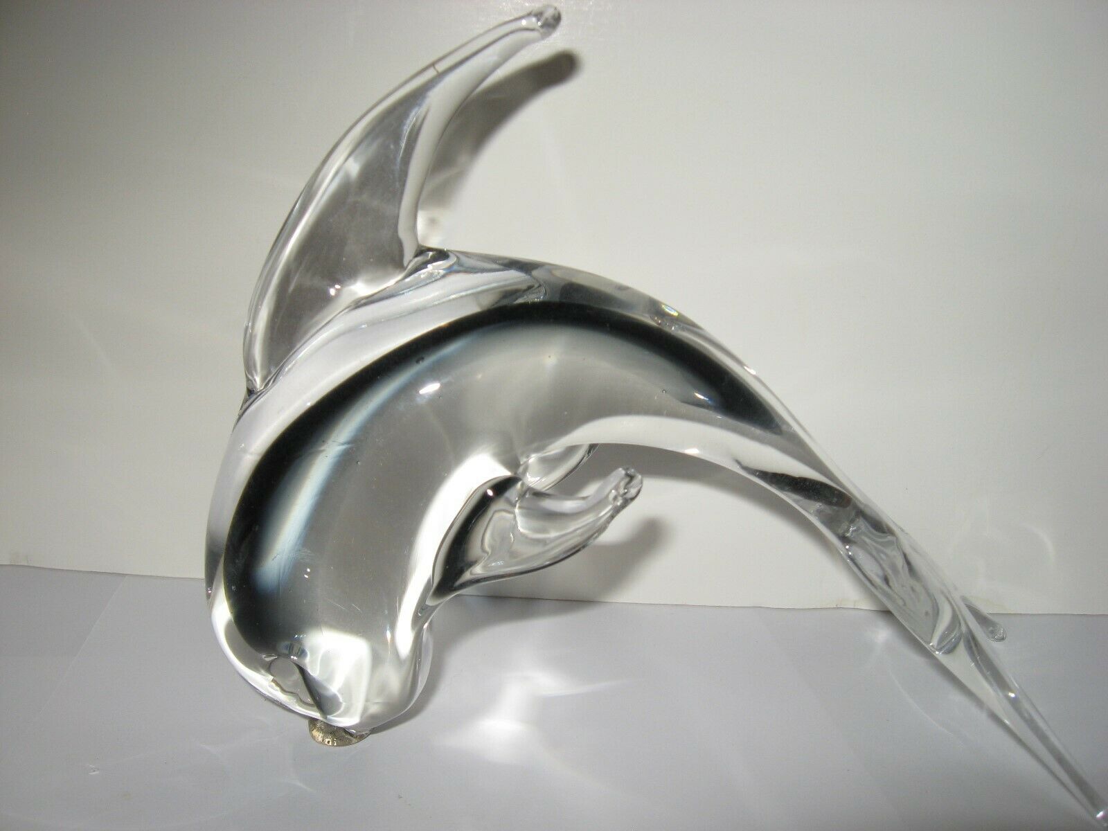 Murano Dolphin Mint Condition Clear And Smoky Black 7" Long