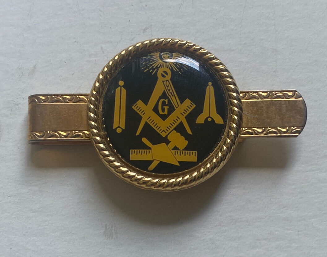 Vintage Masonic Mason Tie Bar Clip Fraternal Freemason Symbolic (2e)