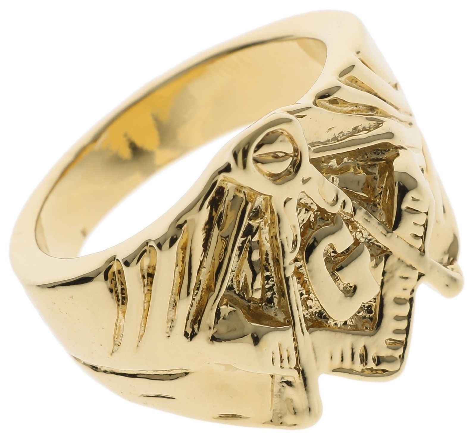 Masonic Men's Rugged Pattern Ring 18k Yellow Gold Overlay Size 10