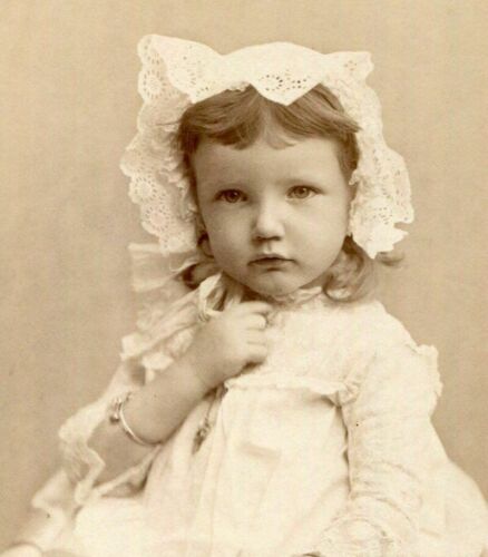 Cabinet Photo Charming Little Victorian Girl W Lace Bonnet Id'd Katie Christian