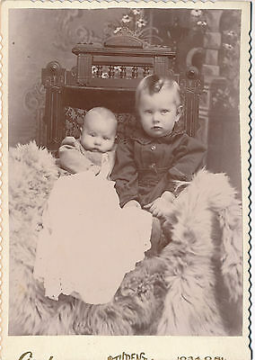 1880-1899 Two Look Alike Wary Babies, Sepia Cabinet Card Photo