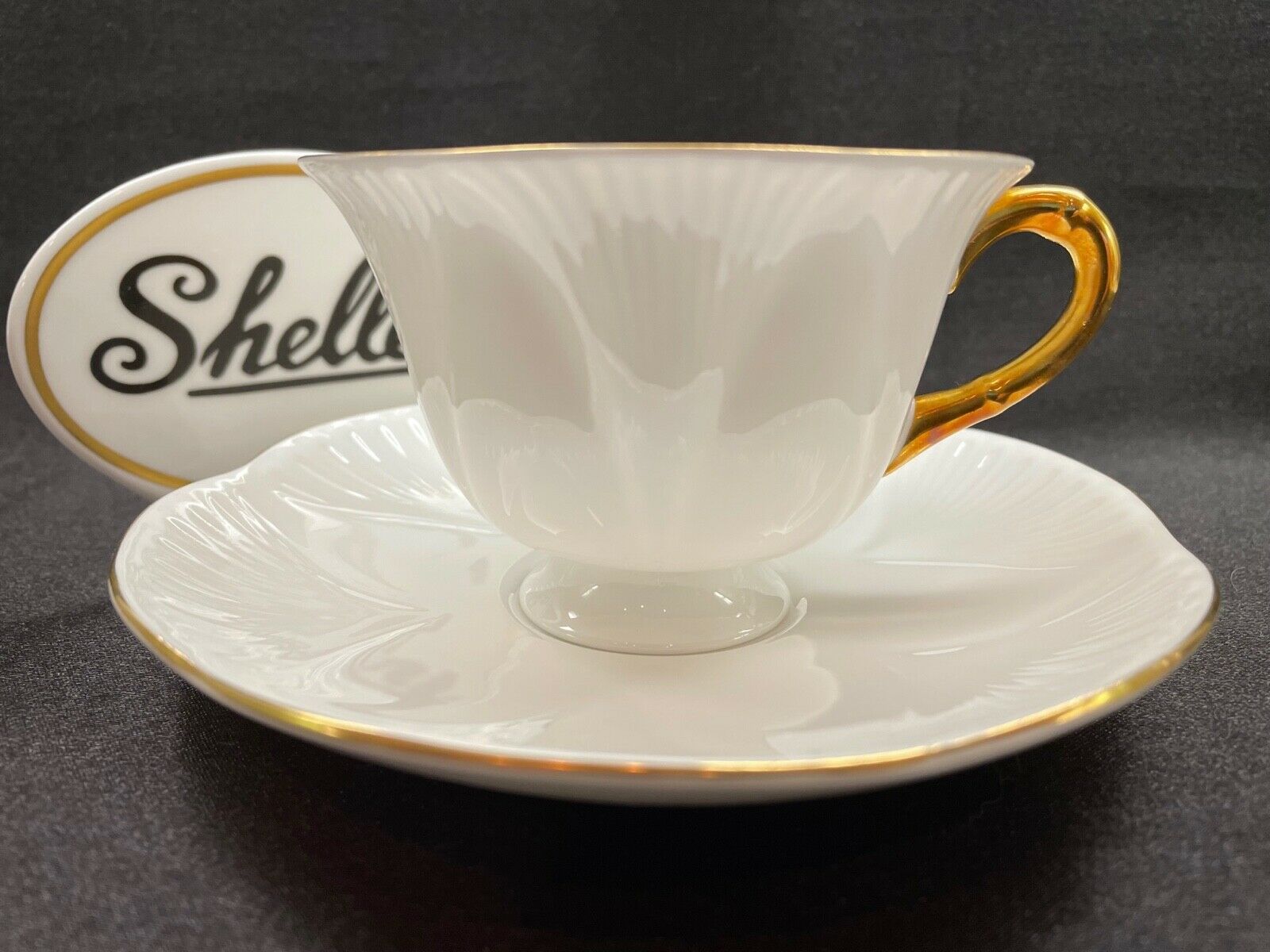 SHELLEY  DAINTY  REGENCY  FOOTED CUP AND SAUCER   -   GOLD TRIM