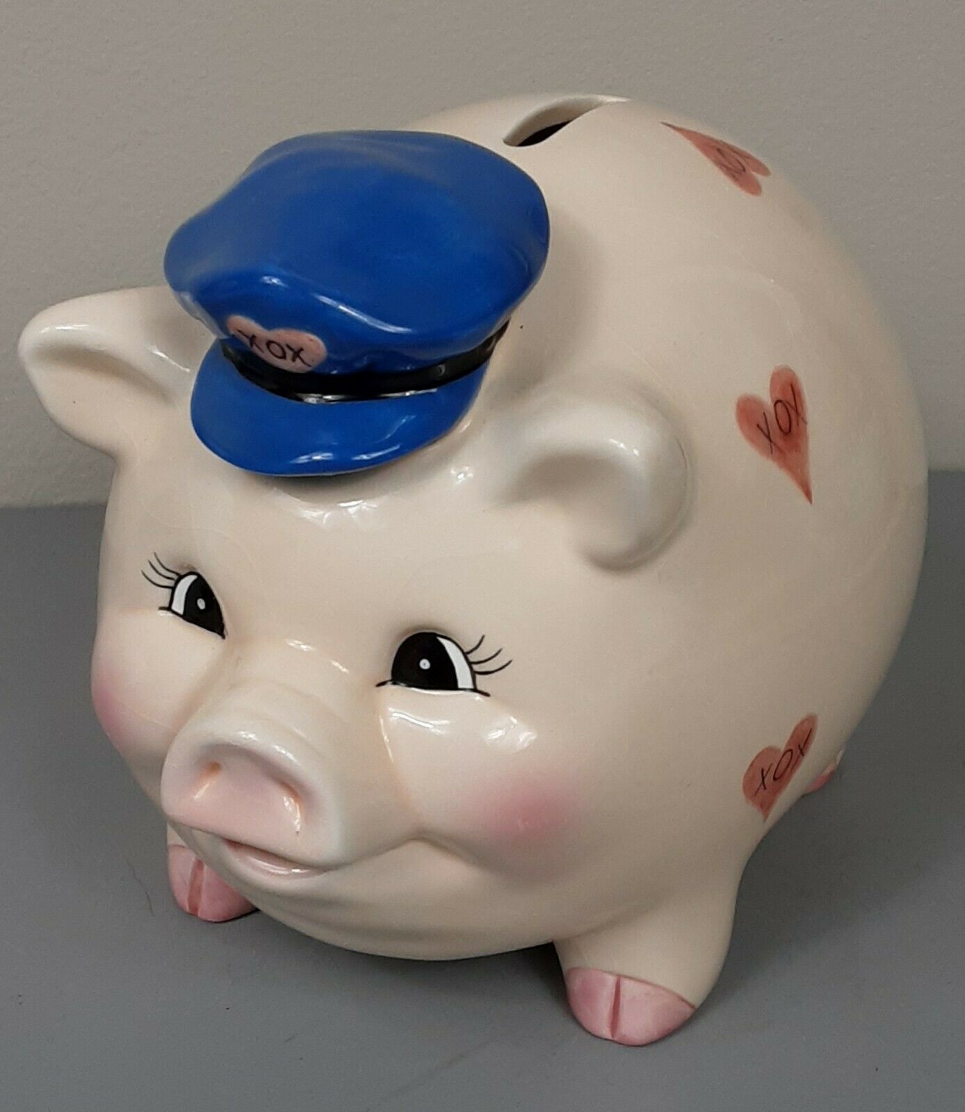 Ceramic Pink W/Hearts Piggy Coin Money Bank 5