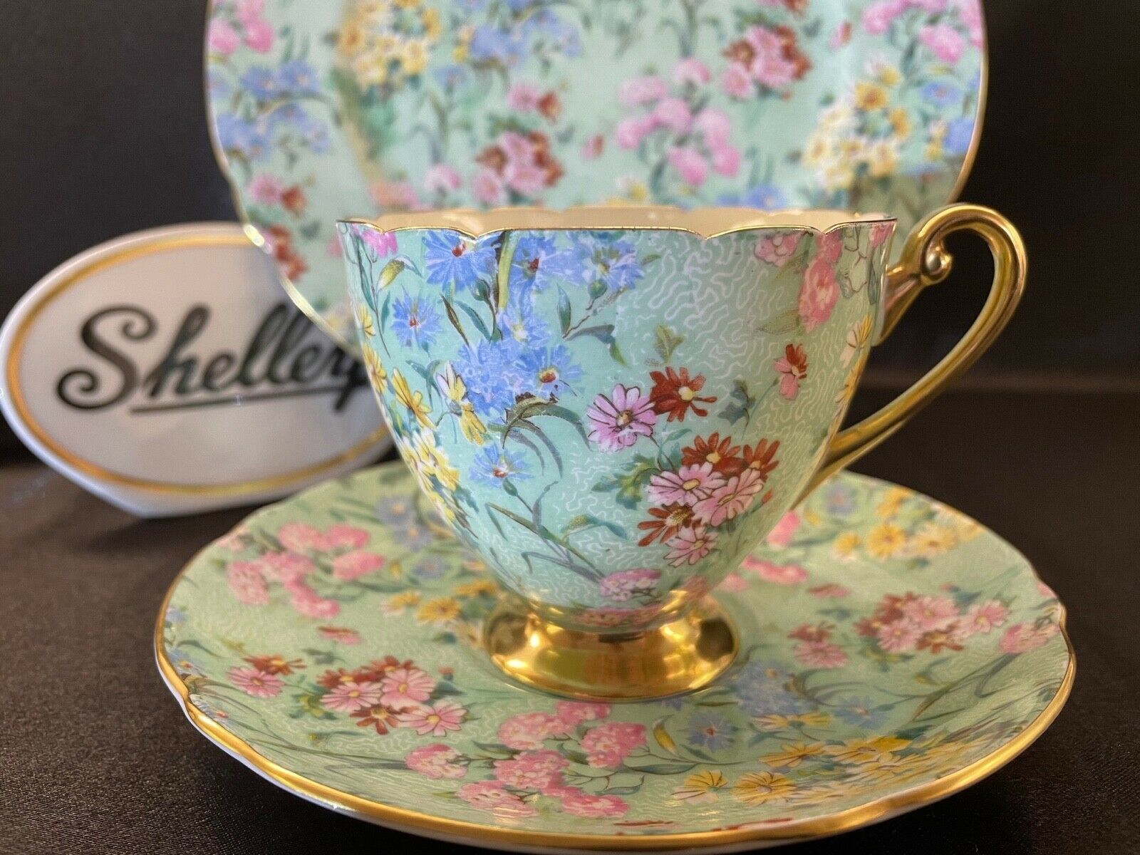 Shelley MELODY CHINTZ  FOOTED RIPON  CUP, SAUCER AND 8